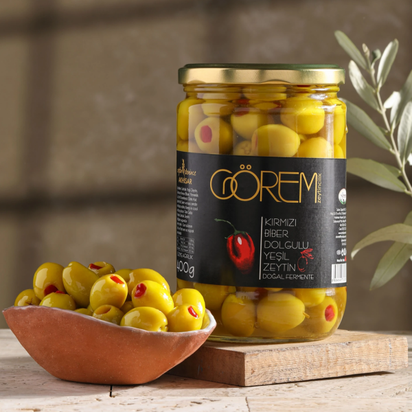Ege'den Kırmızı Biber Dolgulu Yeşil Zeytin(Doğal Fermente)