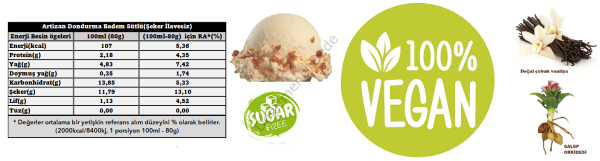 Artizan Dondurma Badem Sütlü(Şeker İlavesiz, %100 Vegan) 1000ml